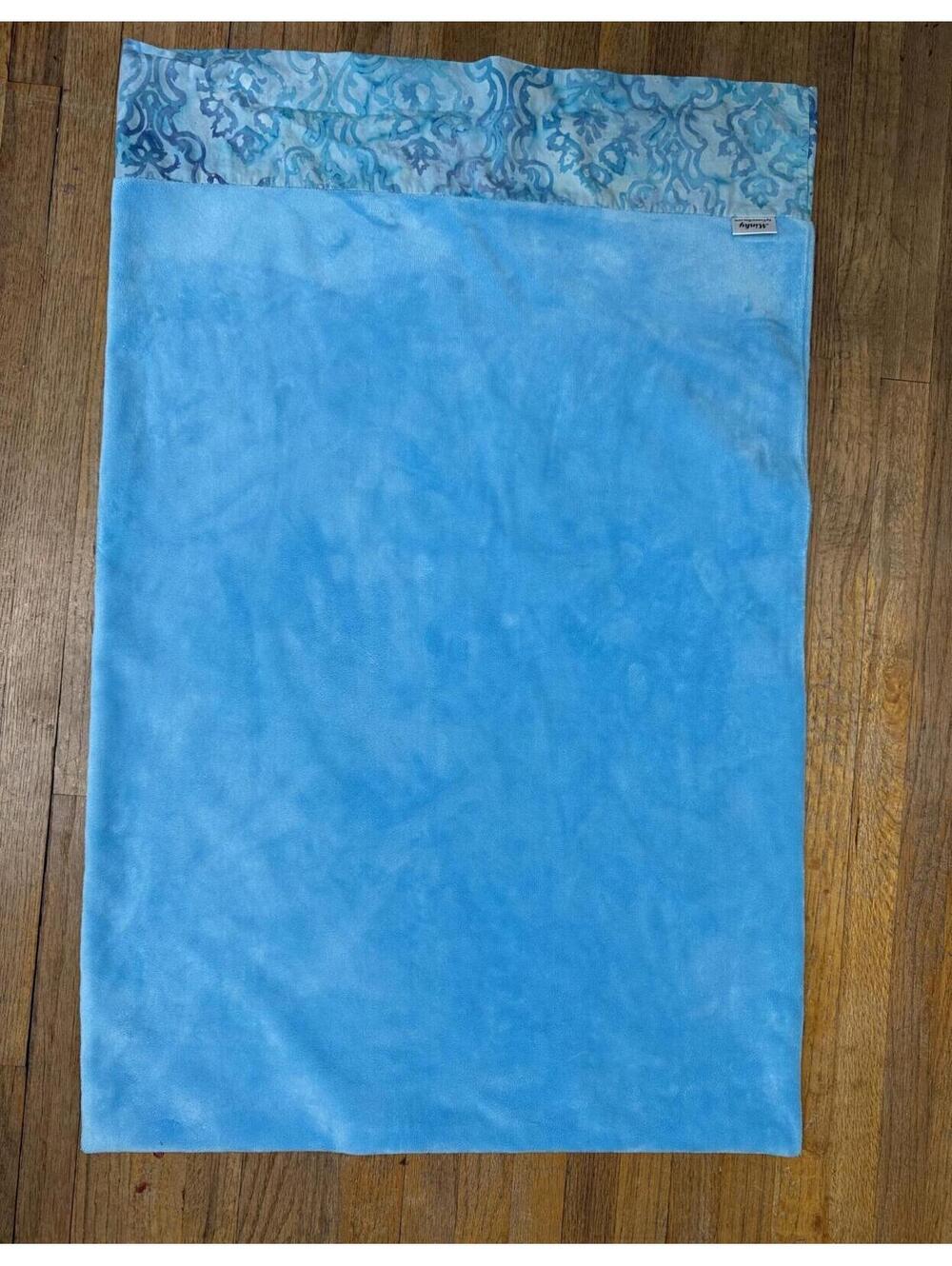 Vonnie Rae Minky Soft Blue Pillowcase with  Patterned Border